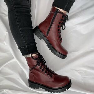 Women's Burgundy Lace-Up Boots